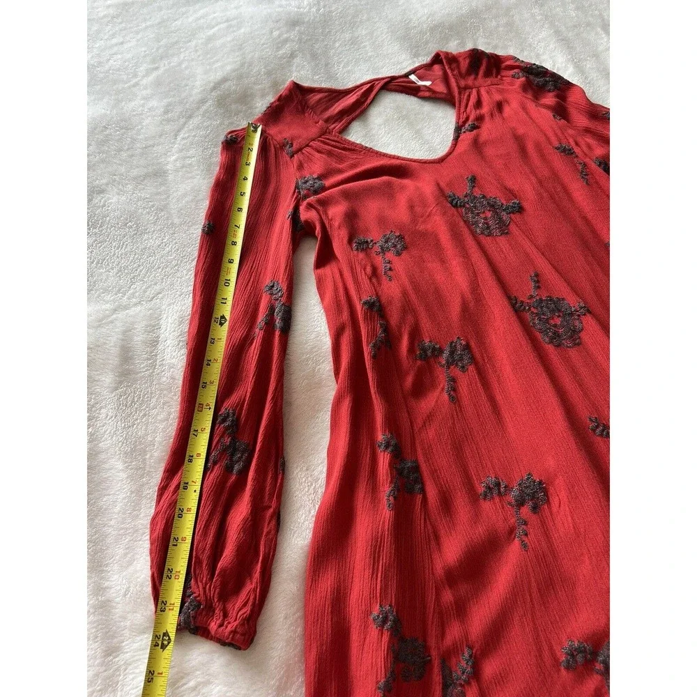 Free People Dress Women XS Red Austin Mini Embroidered Boho Lining Pullover - Picture 8 of 13